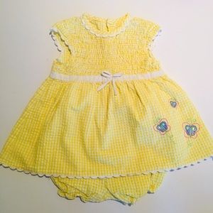 Seersucker Dress w/ Flower Detail & Diaper Cover